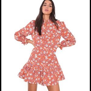 NEW WITH TAGS- Orange, floral, poplin dress size Small.